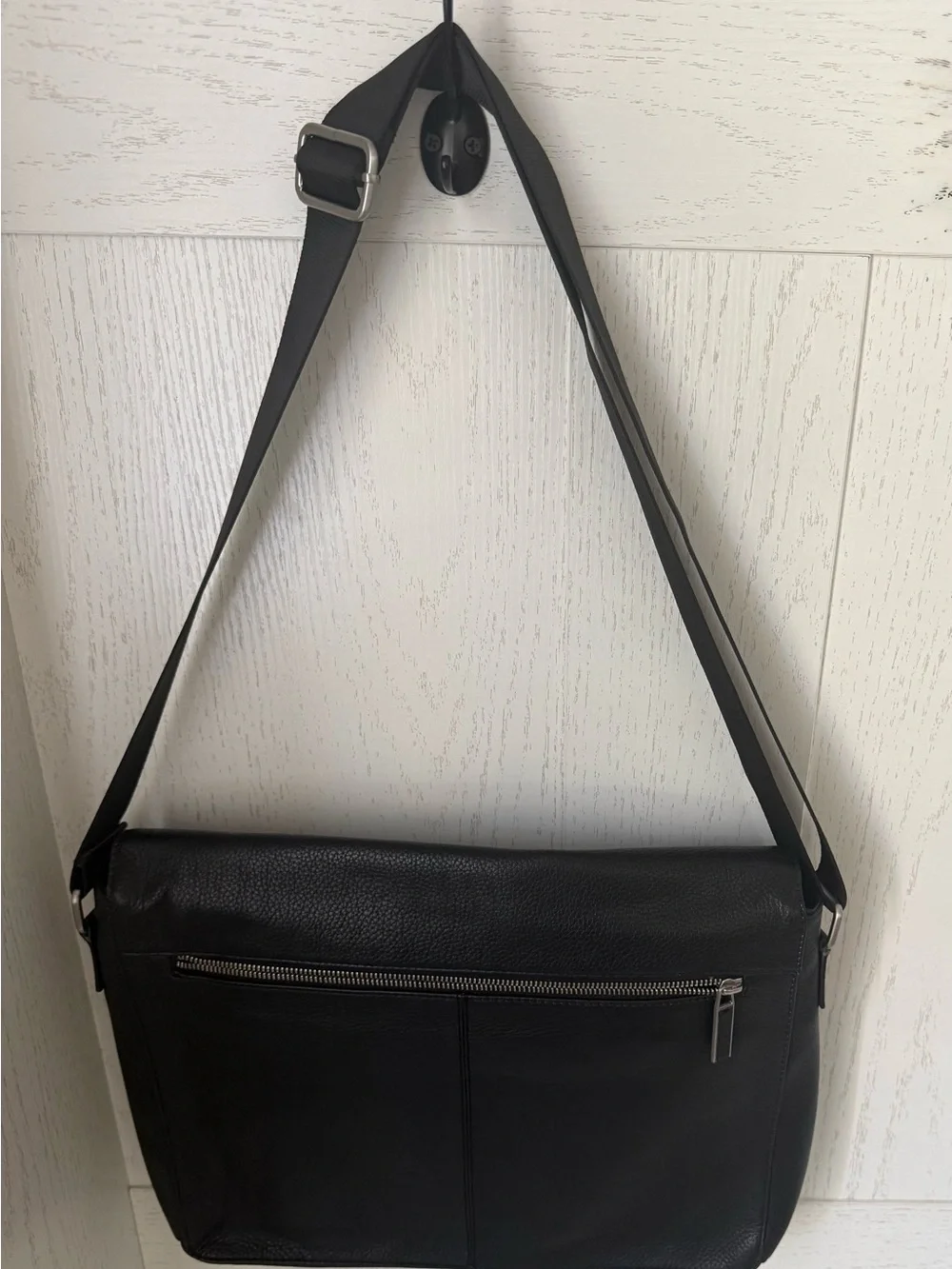 Black Leather Messenger Bag by blackbook adjustable strap lined